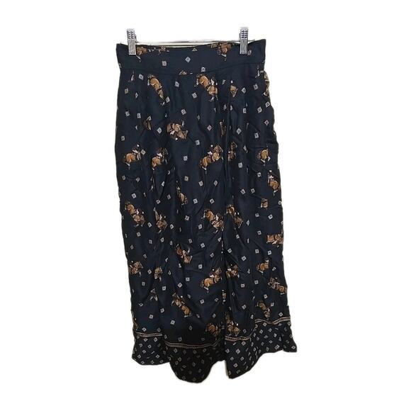 Vintage 90s Chaus Black Equestrian AOP Pleated Casual Midi Skirt Womans Size 8 - Picture 2 of 8